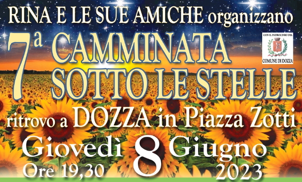 locandina Camminata sotto le stelle giovedì 8 giugno 2023 ore 19,30 Piazza Zotti 