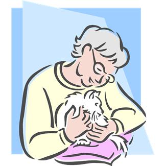 anziana signora che coccola un cane